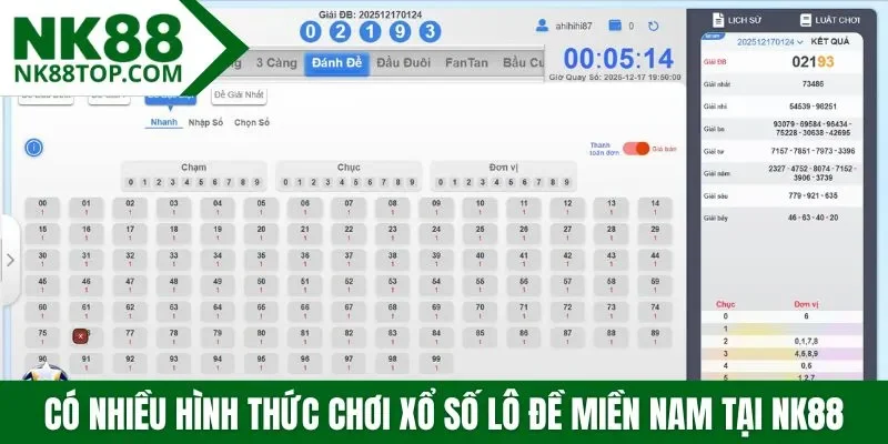 Có nhiều hình thức chơi xổ số lô đề miền Nam tại NK88