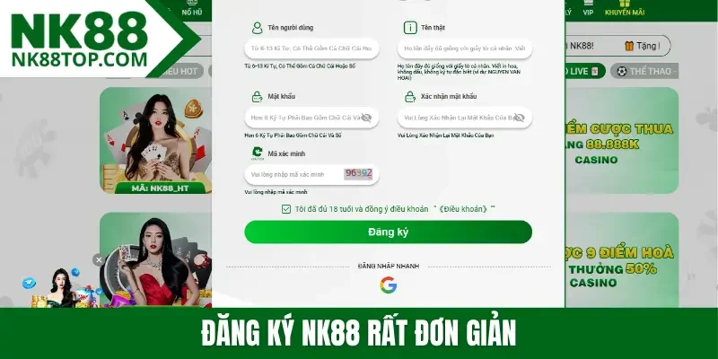 Đăng ký NK88 rất đơn giản