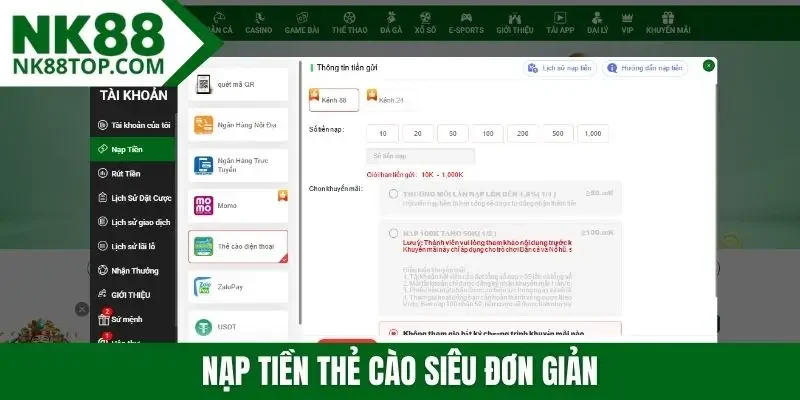 Nạp tiền thẻ cào siêu đơn giản